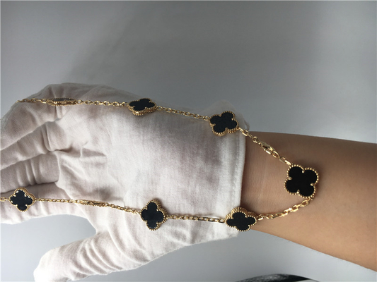 Vintage Style 10 Motifs 18K Gold Necklace With Onyx Van Cleef Arpels