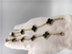 Vintage Van Cleef Flower Bracelet With 5 Motifs Onyx , 18k Gold Charm Bracelet
