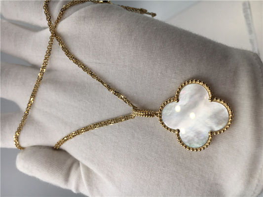 Qualidade Forma longa da flor da colar de Alhambra do vintage do ouro 18k amarelo sem diamante fábrica
