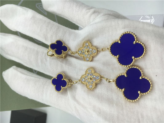 Qualidade 3 brincos cerâmicos azuis do ouro 18K dos motivos florescem dado forma em volta dos diamantes para mulheres fábrica