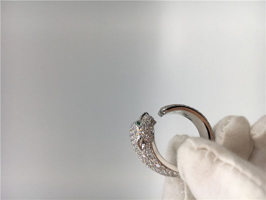 Qualidade Anel de Panthere do ouro branco do diamante 18K, pantera Ring With Emeralds Onyx fábrica