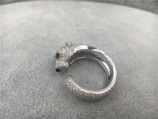 Qualidade Anel de Panthere do ouro branco do diamante 18K, pantera Ring With Emeralds Onyx fábrica