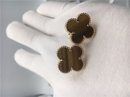 Qualidade Ouro amarelo dos brincos 18k de Alhambra do vintage de Van Cleef Arpels com d'amourette dos bois fábrica
