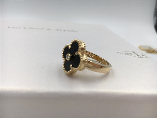 Qualidade Vintage redondo Alhambra do anel de ouro do diamante/ônix 18K para o casamento/acoplamento fábrica