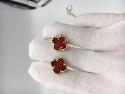 Qualidade Ouro amarelo doce dos earstuds 18k de Van Cleef Arpels Alhambra com cornalina fábrica
