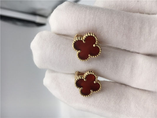 Qualidade Ouro amarelo doce dos earstuds 18k de Van Cleef Arpels Alhambra com cornalina fábrica