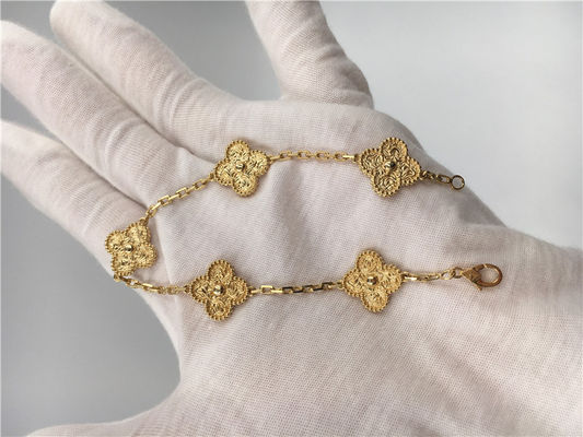 Qualidade Vintage Alhambra do bracelete do ouro dos motivos 18K do amarelo 5 das mulheres nenhuma pedra preciosa fábrica