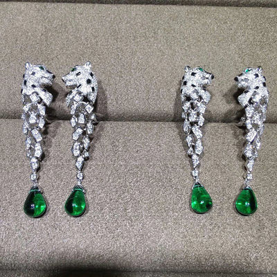Qualidade 18K ouro branco Diamond Earrings, brincos de Panthere com ônix fábrica