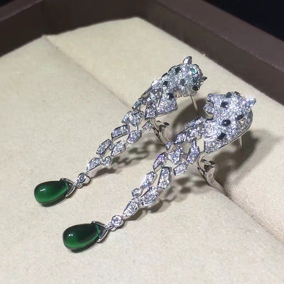 Qualidade 18K ouro branco Diamond Earrings, brincos de Panthere com ônix fábrica