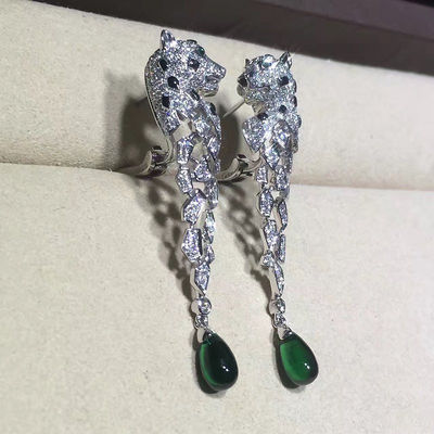 Qualidade 18K ouro branco Diamond Earrings, brincos de Panthere com ônix fábrica