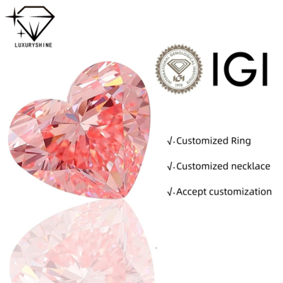 LuxuryShine Rosa Chique / Rosa Intenso Chique / Rosa Vivo Chique Coração Lapidado Diamante Cultivado em Laboratório VVS-VS1 Diamantes Reais & Joias de Casamento & Joias Personalizadas