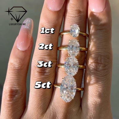 Anel solitário Luxuryshine com diamante oval lapidado VVS2/VS1 cultivado em laboratório de 1-5CT, ouro maciço 18K, joia personalizada com certificado IGI