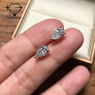 Qualidade Brincos de diamante cultivado em laboratório com corte pêra em ouro 18K, clareza VVS-VS fábrica