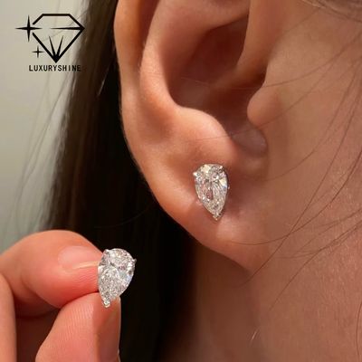 Brincos de diamante cultivado em laboratório com corte pêra em ouro 18K, clareza VVS-VS