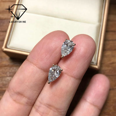 Qualidade Brincos de diamante cultivado em laboratório com corte pêra em ouro 18K, clareza VVS-VS fábrica