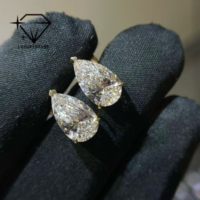 Qualidade Brincos de diamante cultivado em laboratório com corte pêra em ouro 18K, clareza VVS-VS fábrica