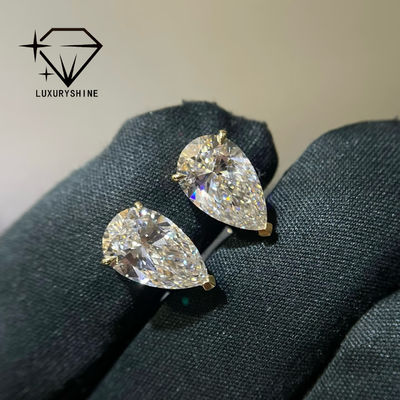 Qualidade Brincos de diamante cultivado em laboratório com corte pêra em ouro 18K, clareza VVS-VS fábrica
