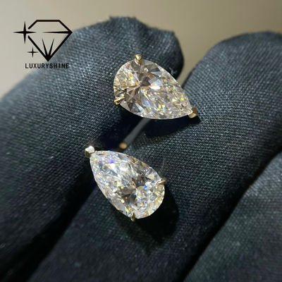 Qualidade Brincos de diamante cultivado em laboratório com corte pêra em ouro 18K, clareza VVS-VS fábrica