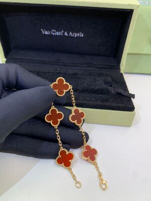 Pedra vermelha VCARD35500 da cornalina do ouro amarelo dos motivos 18K de Alhambra Bracelet Van Cleef And Arpels 5