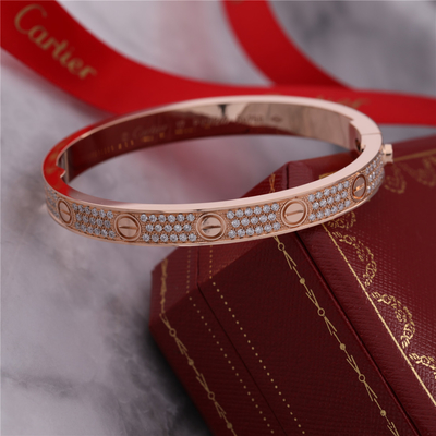 Completo completo do bracelete do amor de Diamond Love Bangle Classic Jewelry Diamante-pavimentado no ouro 18K cor-de-rosa