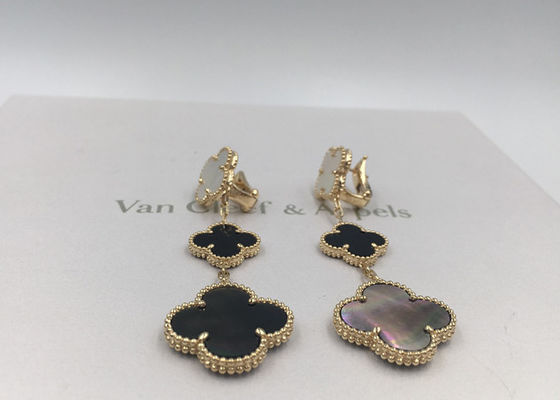 Qualidade Ouro amarelo mágico dos brincos 18k de Van Cleef Arpels Alhambra com o nácar branco e cinzento fábrica