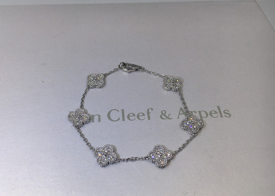 Ouro branco dos motivos doces luxuosos completos do bracelete 6 de Alhambra da joia do diamante do diamante